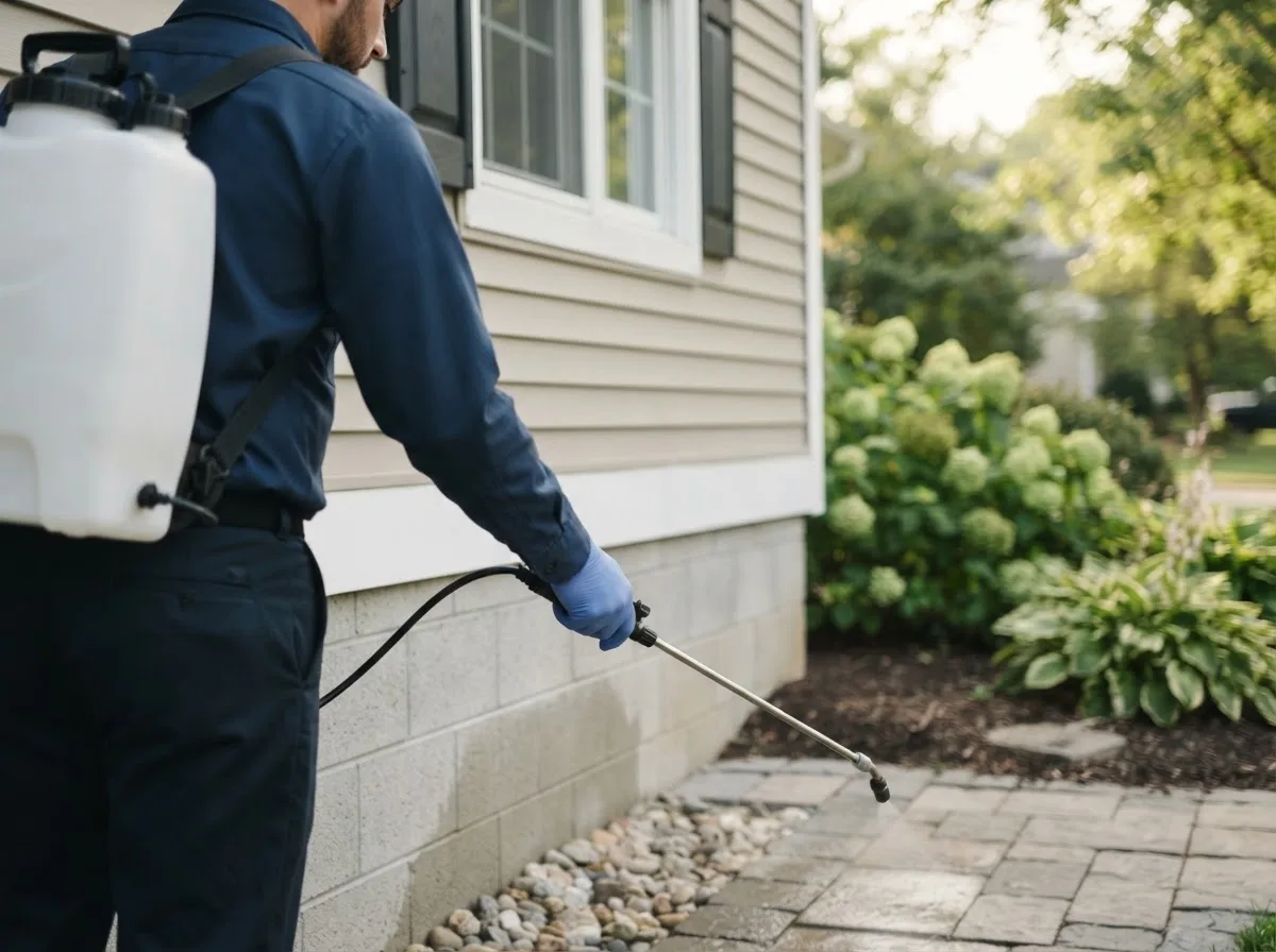 Pest control technician inspecting a home in Wernersville, PA